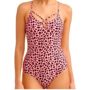 NO BOUNDARIES Pink and Black Cheetah 1 Piece Swimsuit Womens XL 15 16
